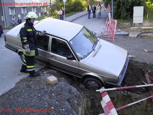 FF Gänserndorf: PKW in Baugrube