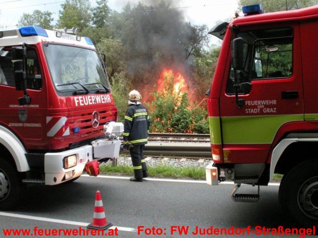 FF Judendorf-Straßengel: Holzhüttenbrand neben Südbahnstrecke