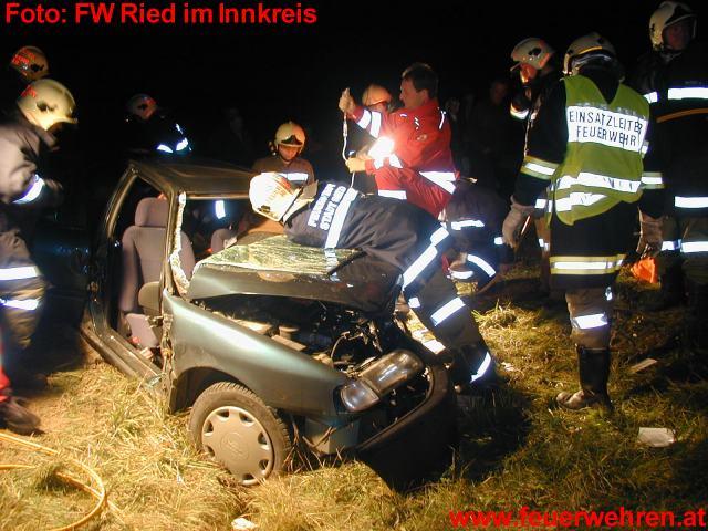 FF Ried im Innkreis: Verkehrsunfall mit Menschenbergung