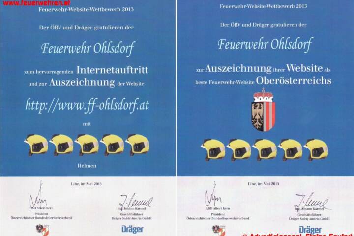 FF Ohlsdorf: 5 Helme für die beste Feuerwehr-Webseite Oberösterreichs