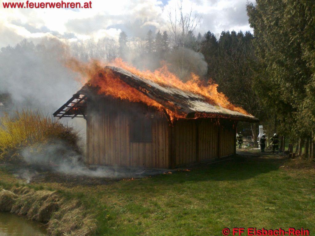 BFVGU, FF Eisbach-Rein: Brand einer Fischerhütte