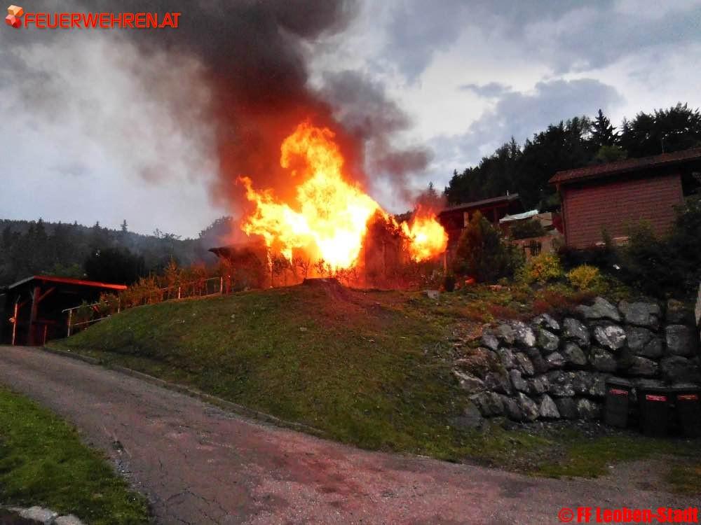 FF Leoben-Stadt: Gartenhüttenbrand Johann Sackl Gasse