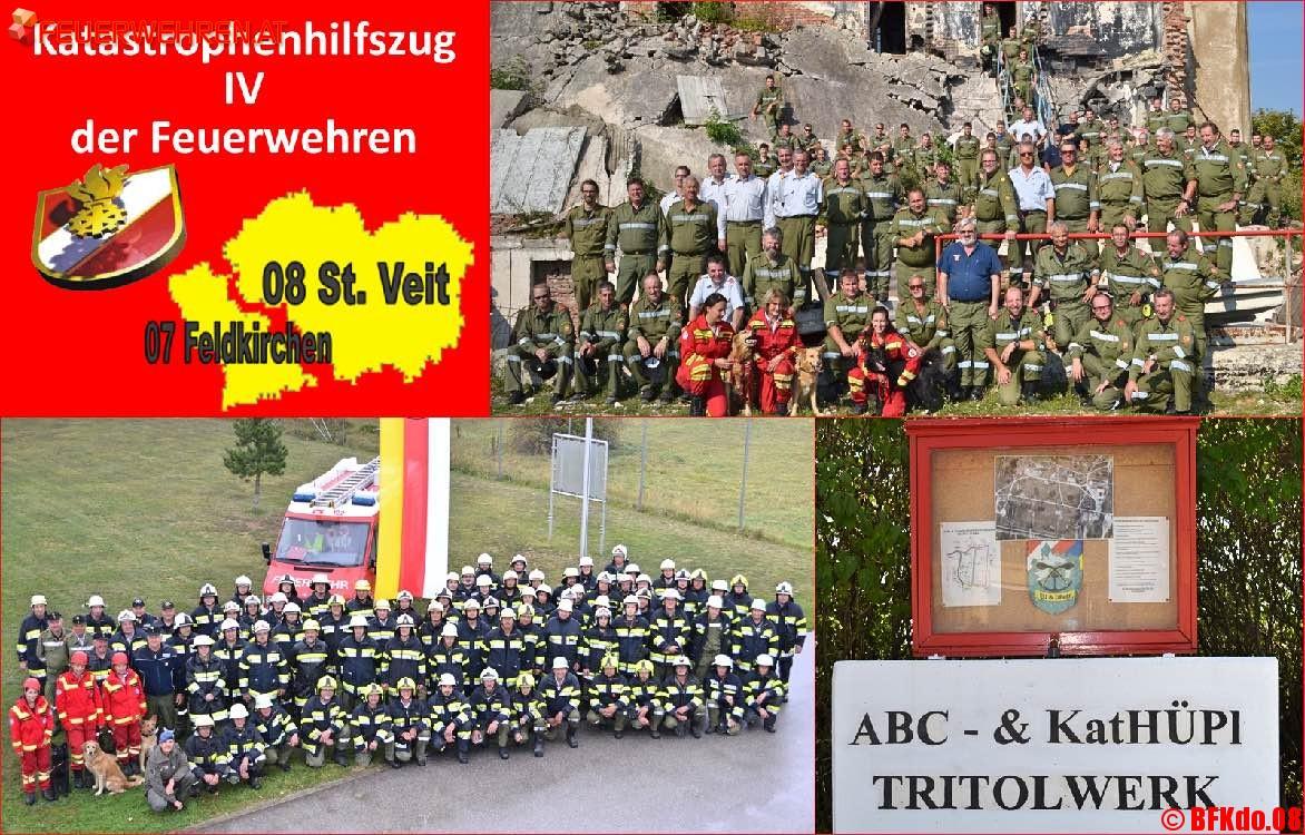 BFKdo. St. Veit/Glan: Katastrophenhilfszug 4 der Feuerwehren aus den Bezirken St. Veit an der Glan und Feldkirchen trainierte unter Realbedingungen im Tritolwerk