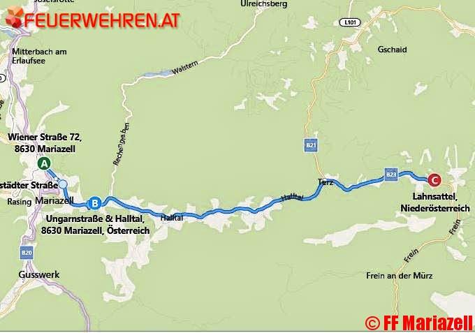 Ölspur quer durch Mariazell bis zum Lahnsattel
