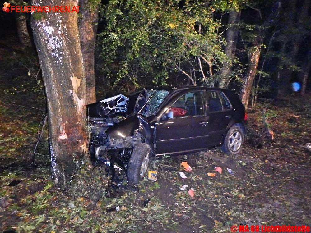 BF Wien: PKW prallte gegen Baum
