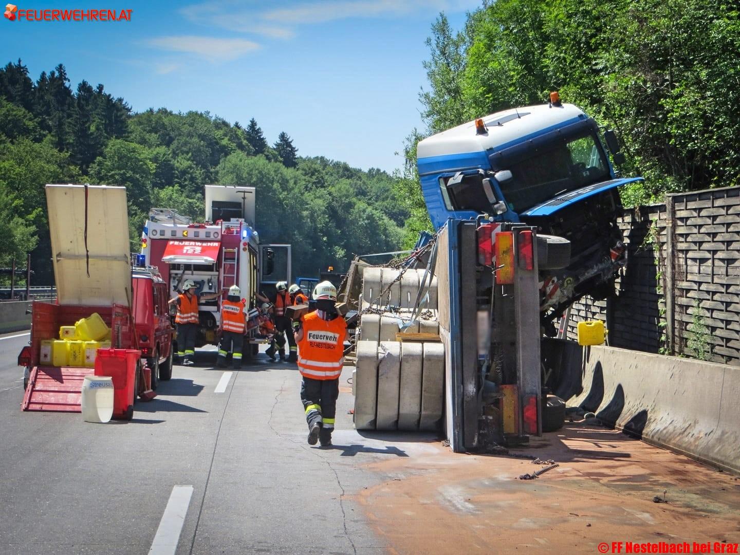 FF Nestelbach: LKW Unfall auf der A2 Südautobahn