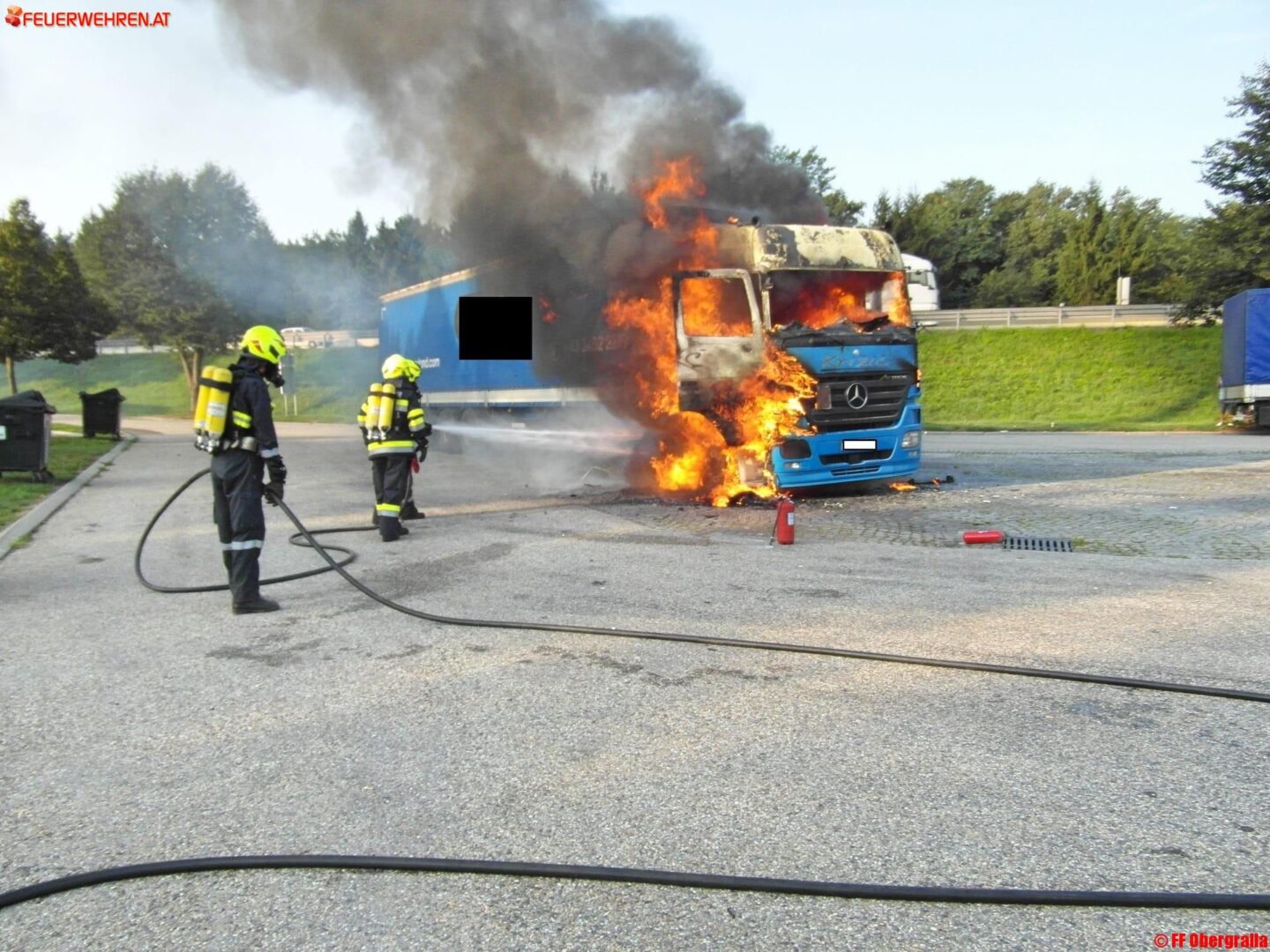 FF Obergralla: LKW-Brand A9 Raststation Gralla Ost