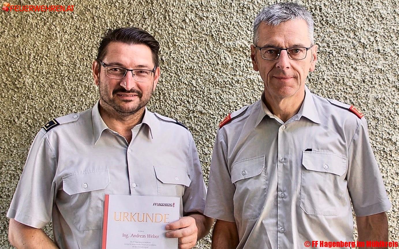 FF Hagenberg: Andreas Weber mit Ehrendienstgrad ausgezeichnet
