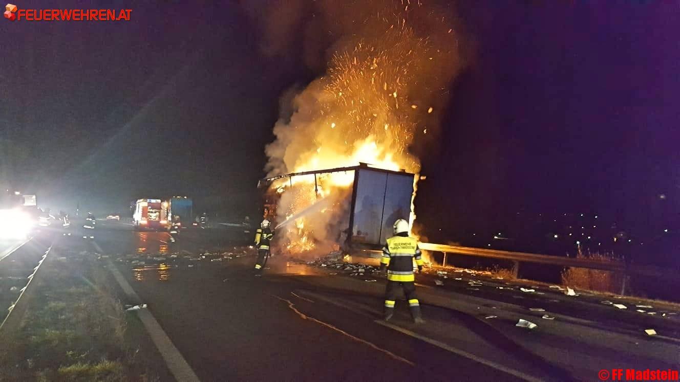 BFV Leoben: LKW-Brand auf der A9 bei Traboch