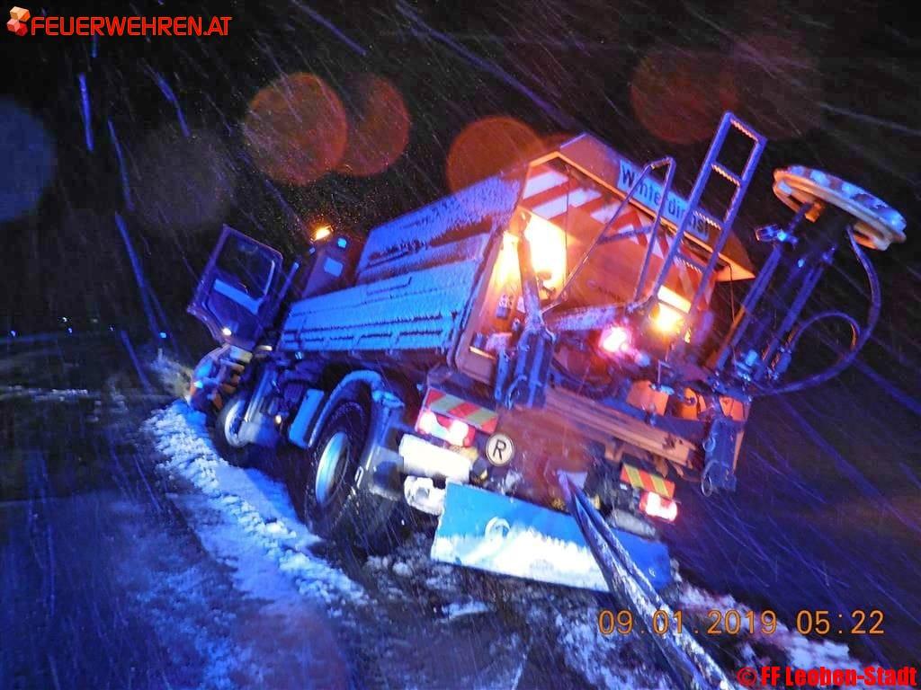 FF Leoben-Stadt: Bergung Schneeräumfahrzeug B116