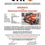 Zertifikat für das Historische Feuerwehr-Automobil