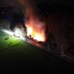 Brand eines Holzlagerplatzes