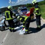 Schadstoffeinsatz; Benzin- oder Ölaustritt aus einem Motorrad nach einem Verkehrsunfall