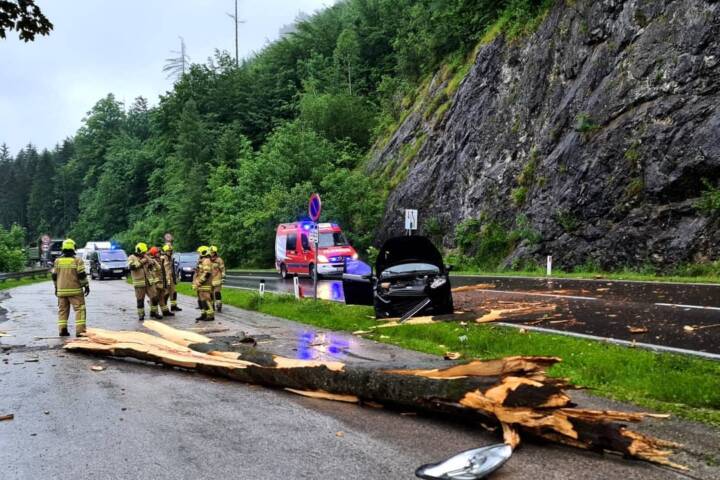 HFW Bad Ischl: Verkehrsunfall – PKW kollidiert mit Baum