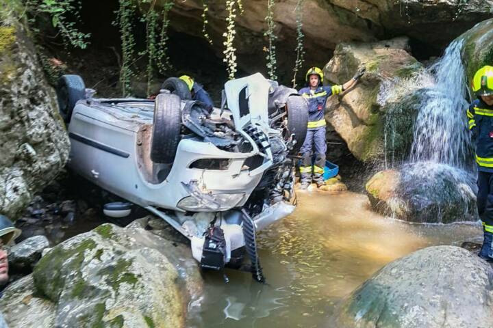 FF Bad Goisern: Lenker mit PKW in Bach gestürzt