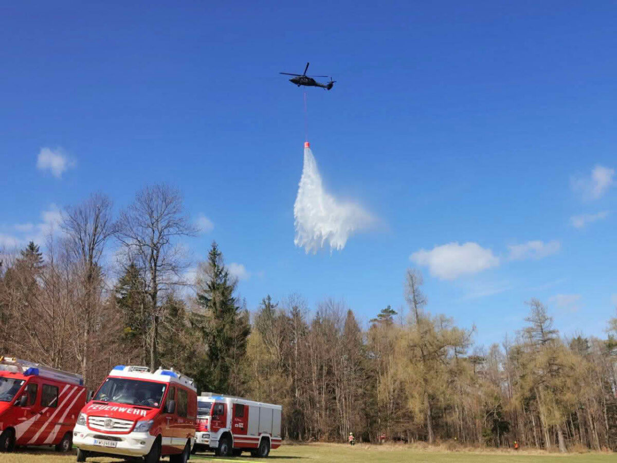 Waldbrandübung im Triestingtal, Flugdienst Feuerwehr, Bundesheer, Polizei
