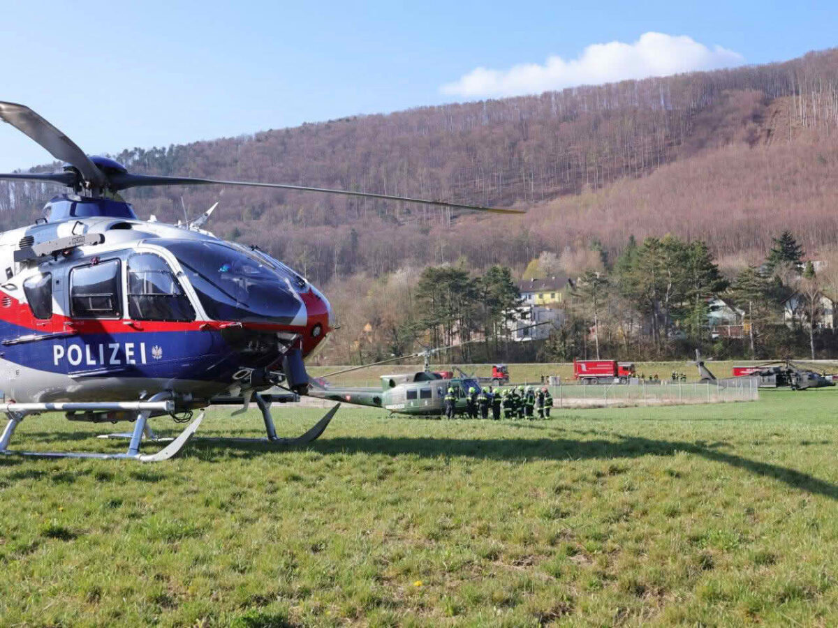Waldbrandübung im Triestingtal, Flugdienst Feuerwehr, Bundesheer, Polizei