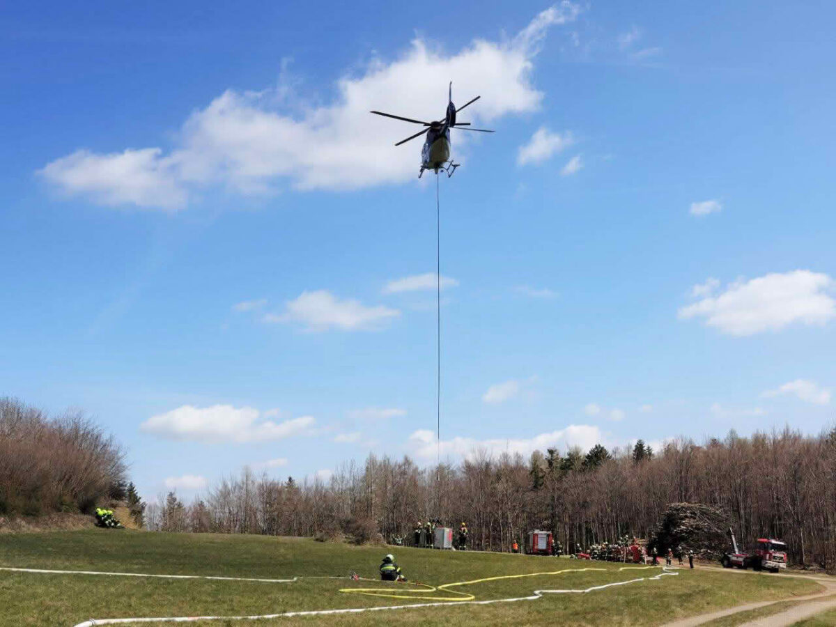 Waldbrandübung im Triestingtal, Flugdienst Feuerwehr, Bundesheer, Polizei
