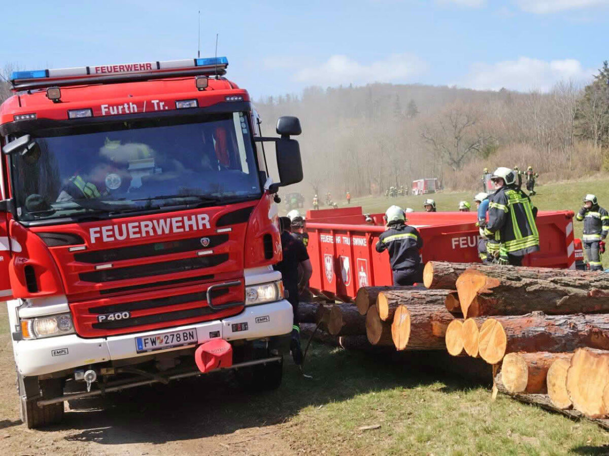 Waldbrandübung im Triestingtal, Flugdienst Feuerwehr, Bundesheer, Polizei