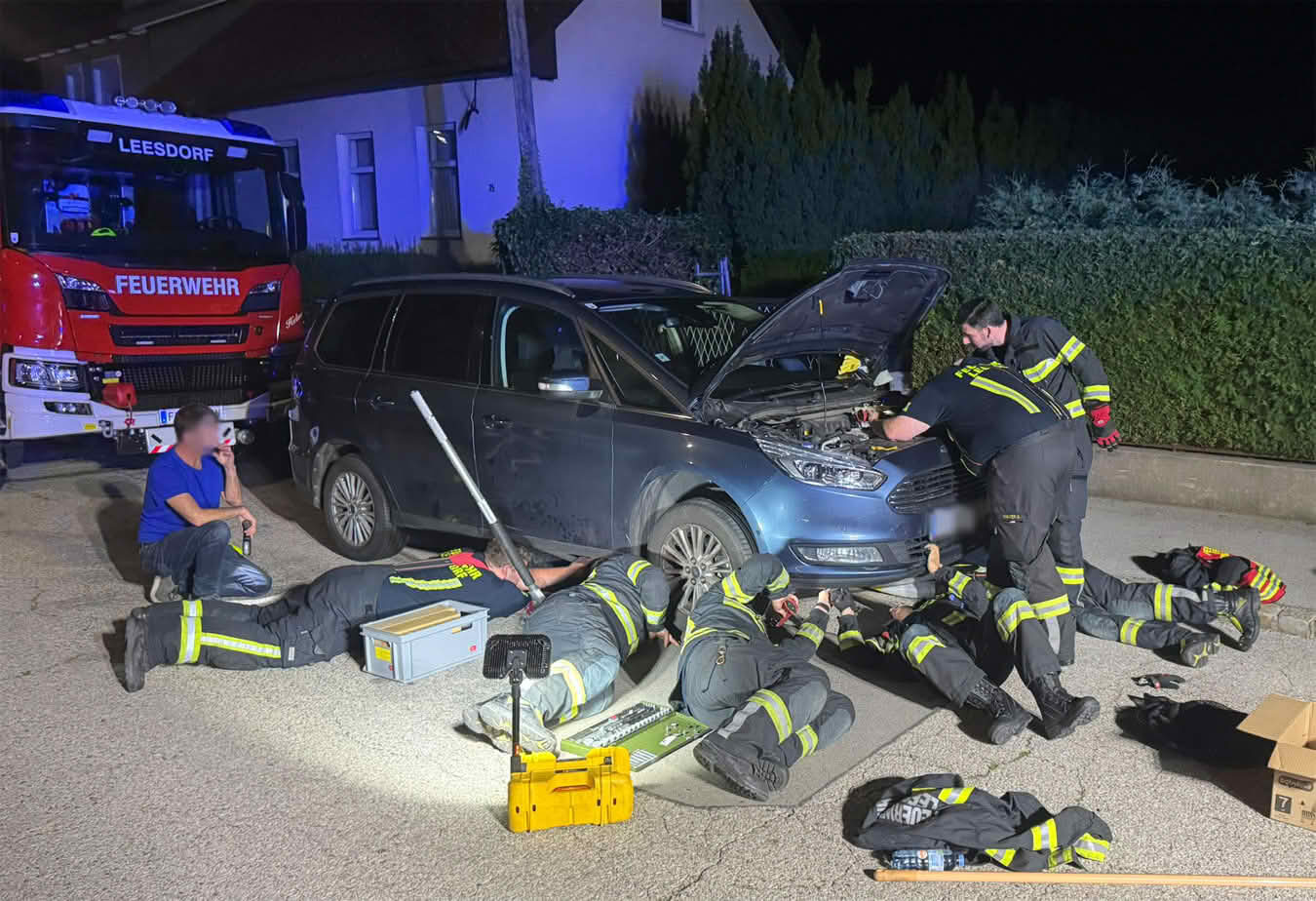 BFKDO Baden: Feuerwehr befreit Babykatze aus Motorraum