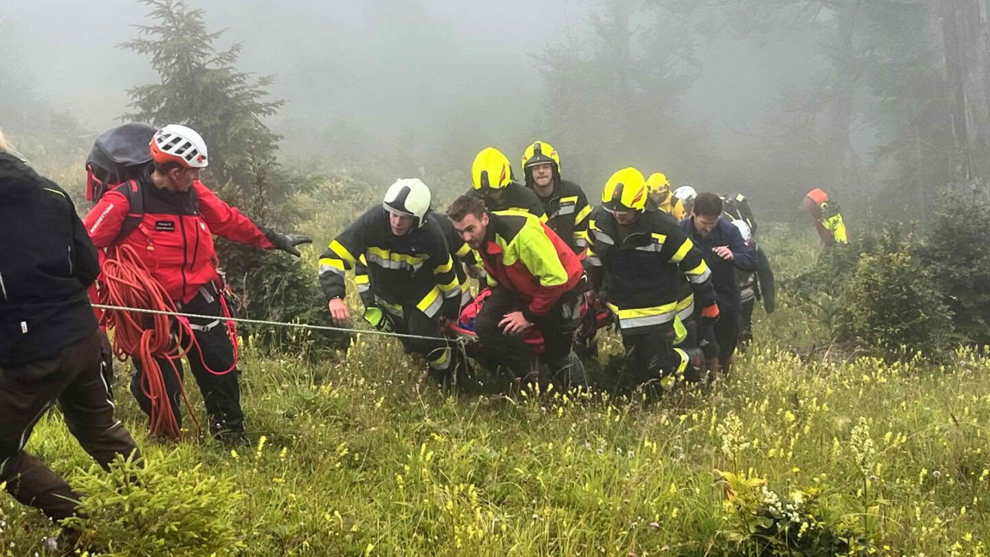 Forstunfall in schwer zugänglichen Gelände
